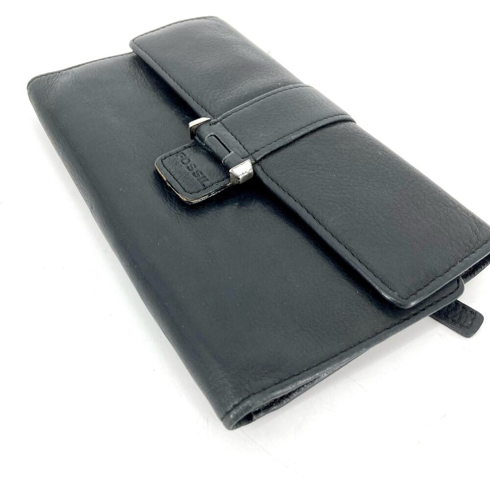 Fossil: black leather rectangular logo‎ trifold wallet